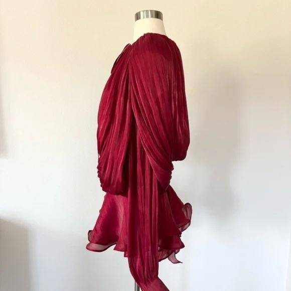 Miss Rosier NWT Eugenie Red Fully Pleated Ruffled Mini Dress Small S - Picture 4 of 12